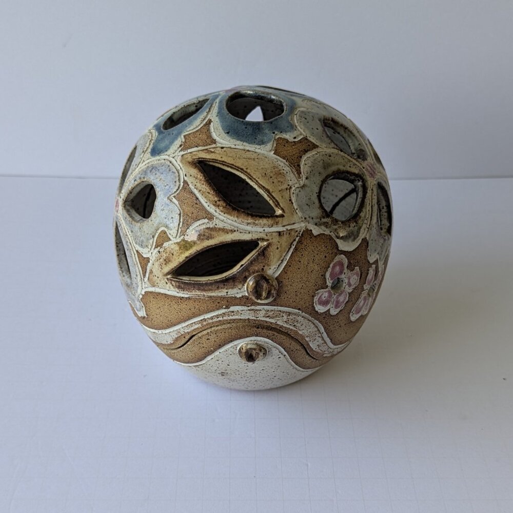 Vintage Judy Brater Art Pottery Petal & Leaf Lamp Candle Holder Luminary